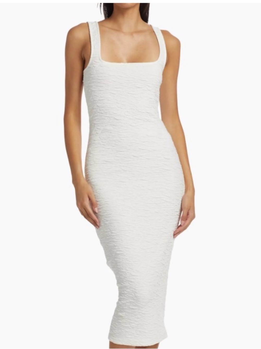 Good American White Textured Square-Neck Midi Dress - Picture 2 of 6